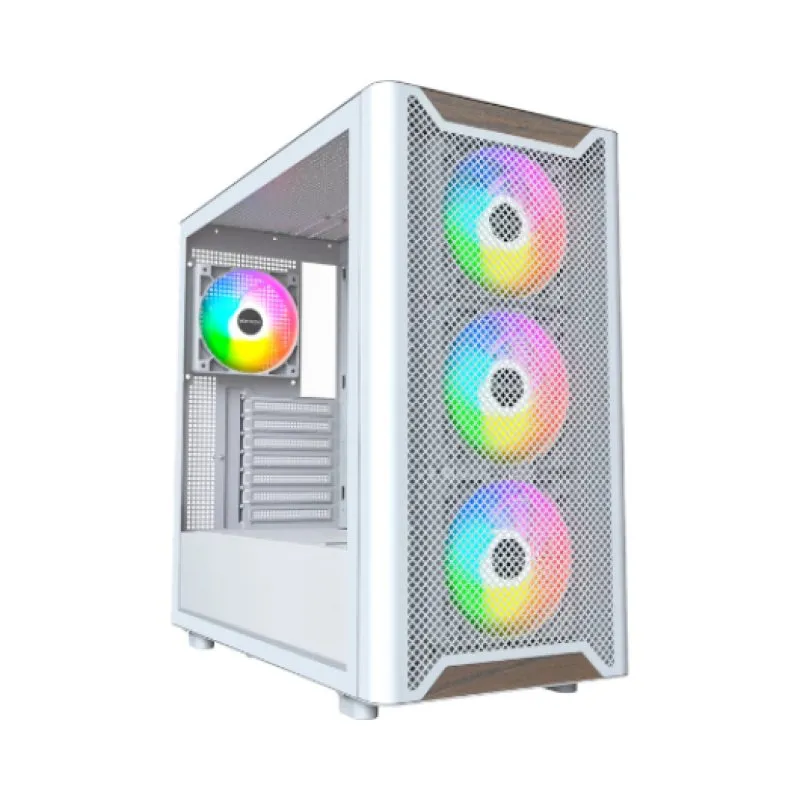 Montech XR WOOD Caixa Midi-Tower ATX Branca com 4x Ventoinhas 120mm e Janela Lateral