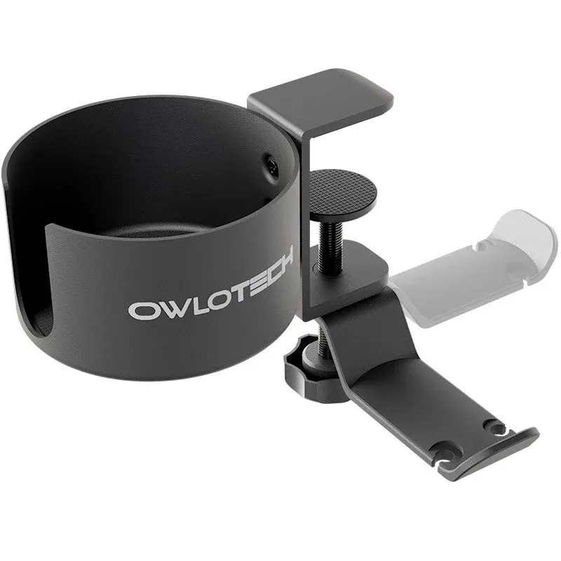 Owlotech Suporte para Auscultadores e Bebidas Pendente para Secretária Estilo Cabide Alumínio Anodizado Preto