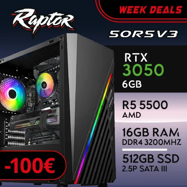 PC Gaming RAPTOR-50R5V3 - R5 5500 | RTX3050 8GB | 16GB | SSD 512