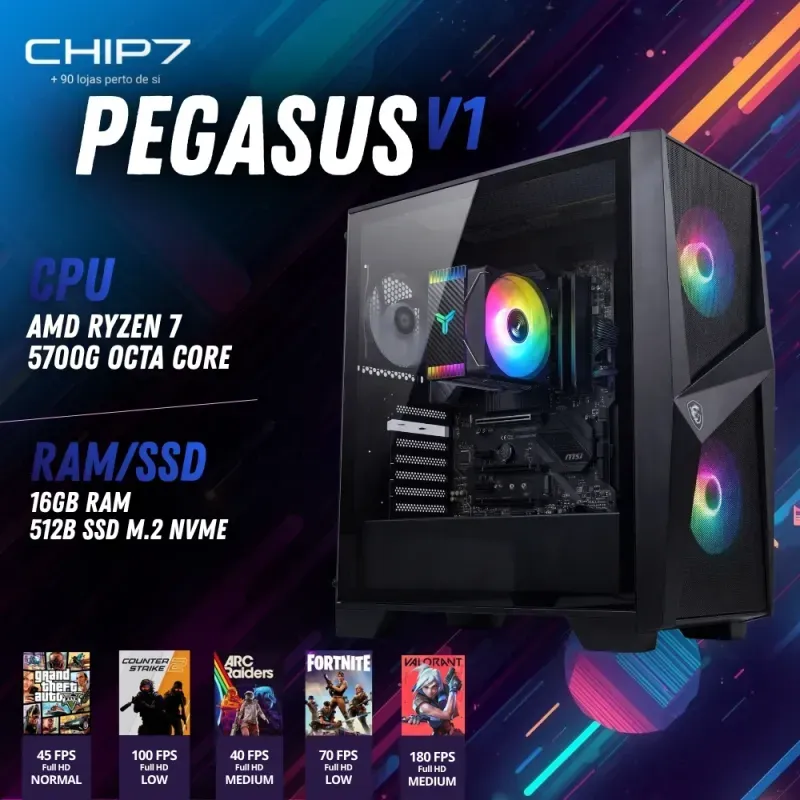 COMPUTADOR GAMING - AMD Ryzen 7 5700G / 16GB RAM / 500GB SSD - CHIP7 Pegasus V1