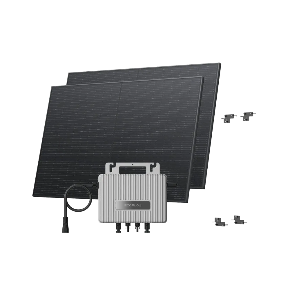 Kit EcoFlow STREAM de Parede - Fachada a 90° / (800Wp) 2 × 400W Painel solar rígido + microinversor STREAM / Suporte: Fachada