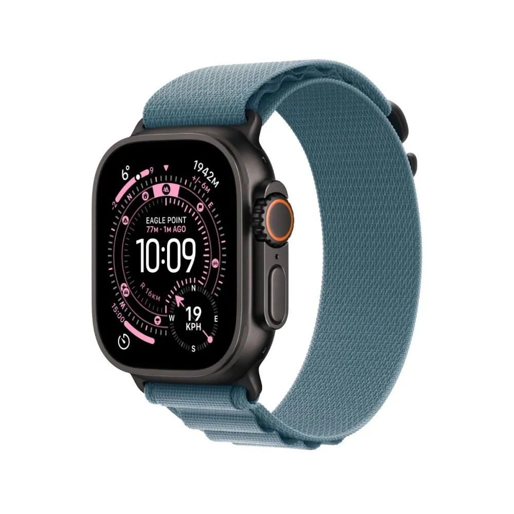 Smartwatch Apple Watch Ultra 3 Celular 49mm Titânio Preto c/ Bracelete Loop Alpine Azul-Claro M