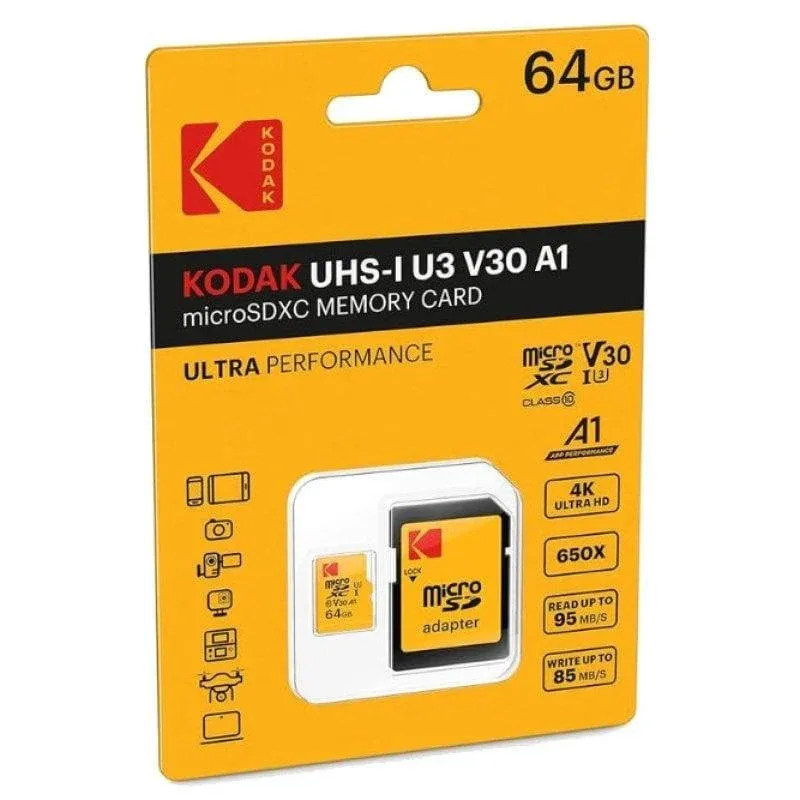 Cartão de Memória MicroSDXC Kodak Ultra Performance 64GB UHS-I U3 V30 A1