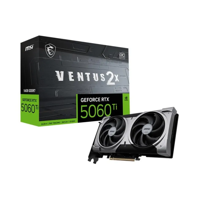 Placa gráfica MSI GeForce RTX 5060 Ti VENTUS 2X OC PLUS 16GB GDDR7 DLSS 4 Reflex RTX IA Ray Tracing Arrefecimento