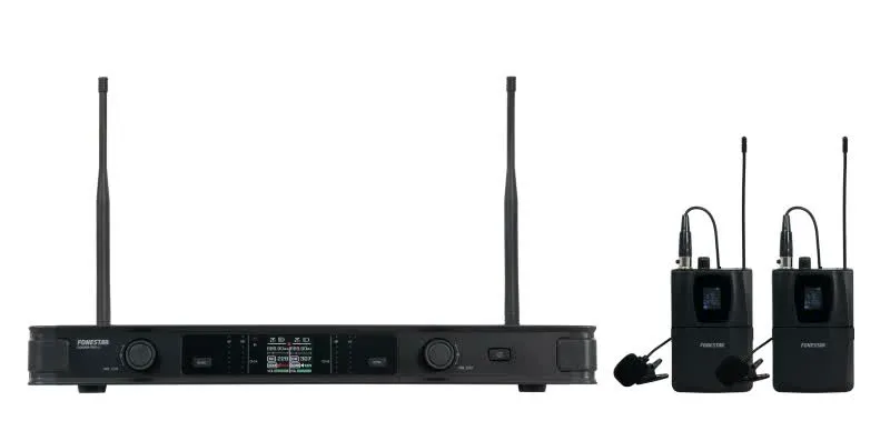 Central 2x Microfone Lapela Bodypack s/ Fios UHF ID Pilot e Diversity – SONAIR-PRO-2P