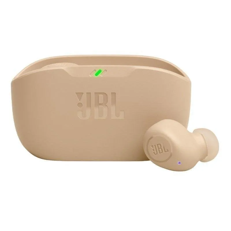 Auriculares JBL Wave Buds sem fios Bluetooth com Deep Bass, carga rápida, proteção IP54 bege