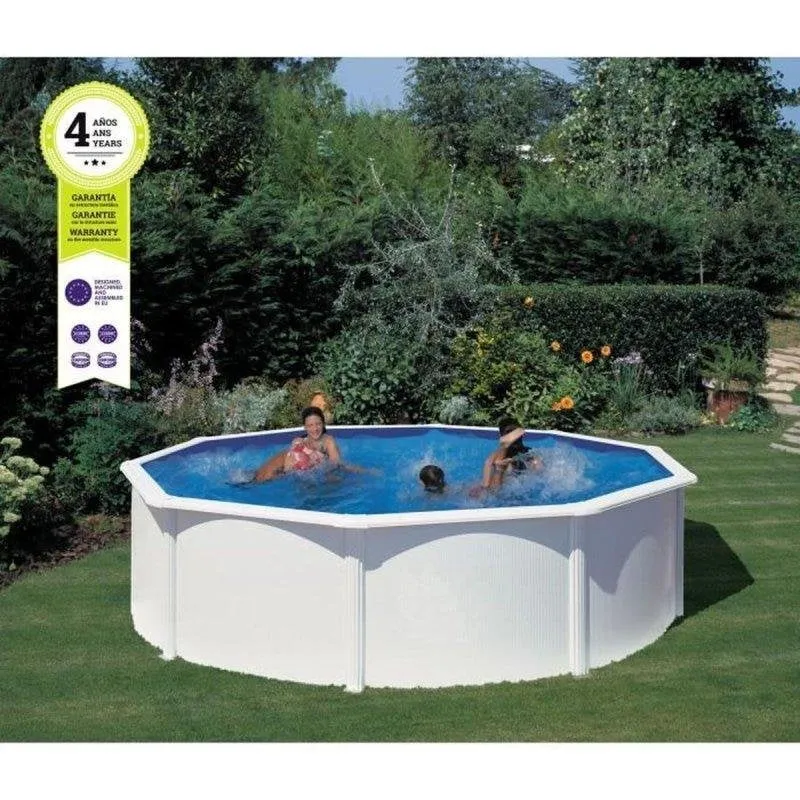 Kit Piscina Desmontável Redonda Gre Atlantis Aço Ø4,80 M Liner Azul Filtragem Areia 6 M³/h