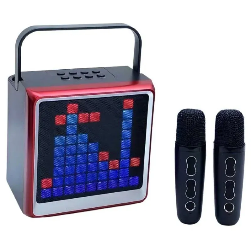 Klack Coluna Karaoke Bluetooth Portátil com Leds RGB Vermelha