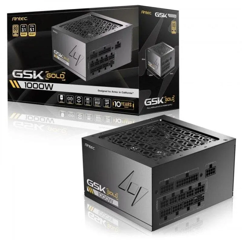 Fonte de Alimentação Antec GSK1000 1000W Certificação 80 PLUS Gold modular ATX 3.1 PCIe 5.1