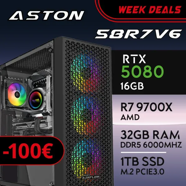 PC Gaming ASTON-58R7V6 - R7 9700X | RTX5080 16GB | 32GB | M.2 1TB