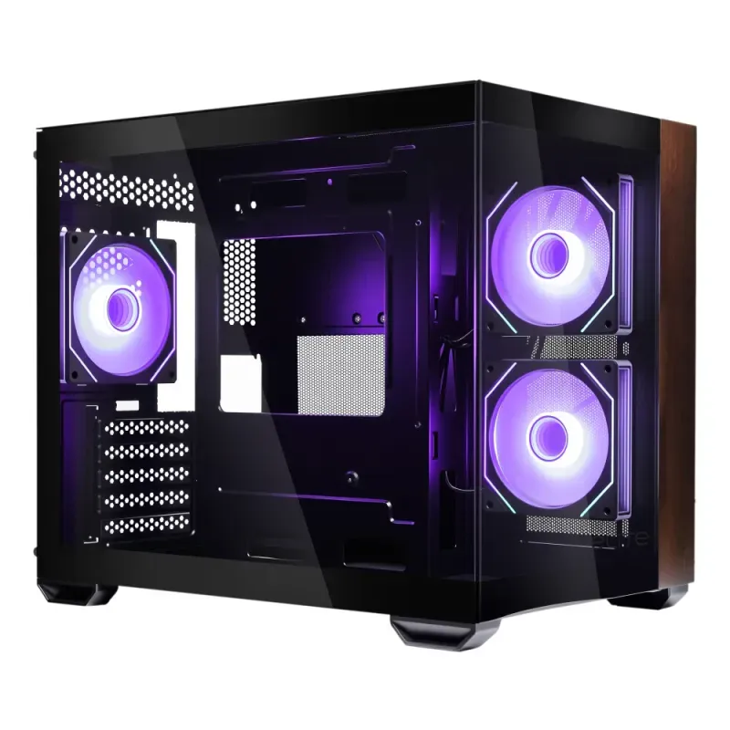 Caixa Micro-ATX Cooler Master Elite 481 Wood ARGB Preta Vidro Temperado