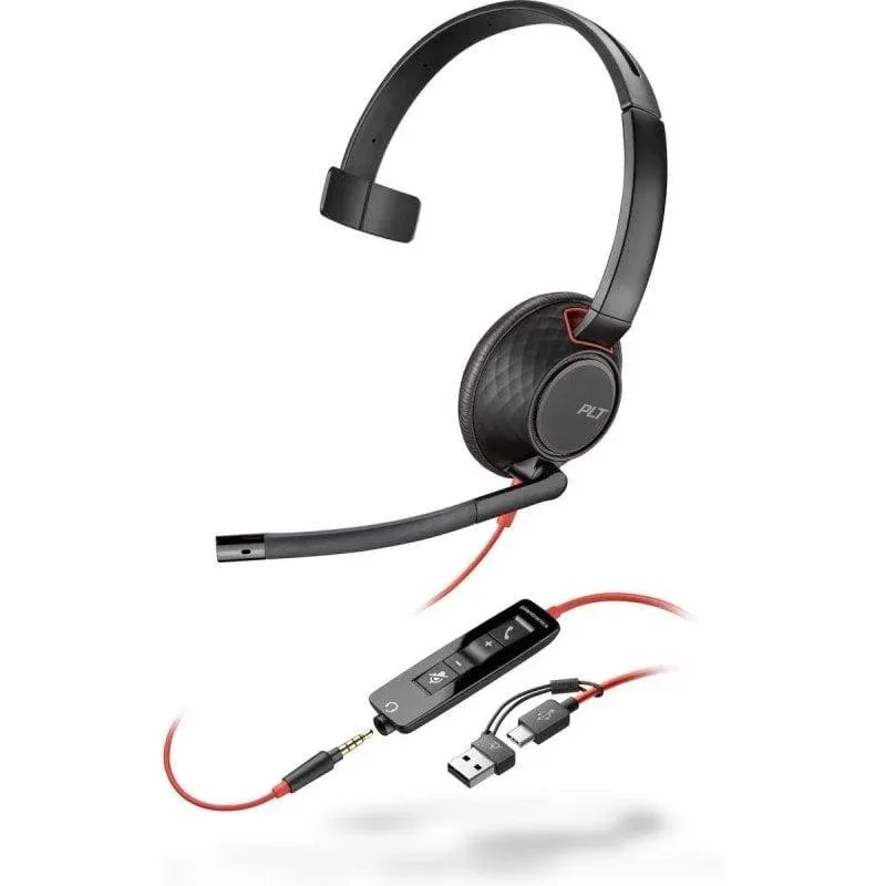Poly Blackwire 5210 Headset Mono USB-C+3,5mm com Microfone para Escritório e Call Center Preto
