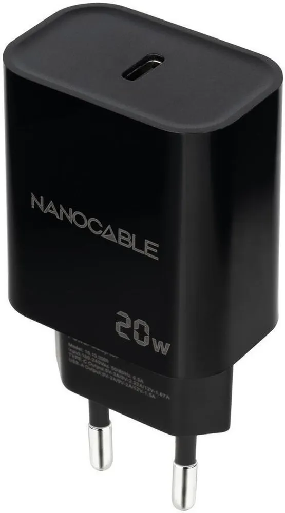 Carregador Nanocable USB-C PD 20W Preto