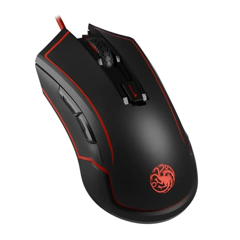 Rato Lexip HBO Game of Thrones Targaryen Wireless USB-C 4800DPI Preto Vermelho Iluminação RGB