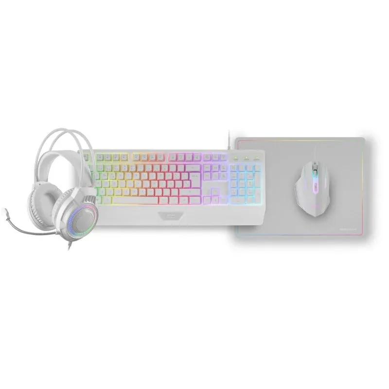 Mars Gaming MCP124PRO Combo RGB 4-em-1 Teclado H-Mech + Rato + Headset + Tapete Brancos Espanhol (ES)