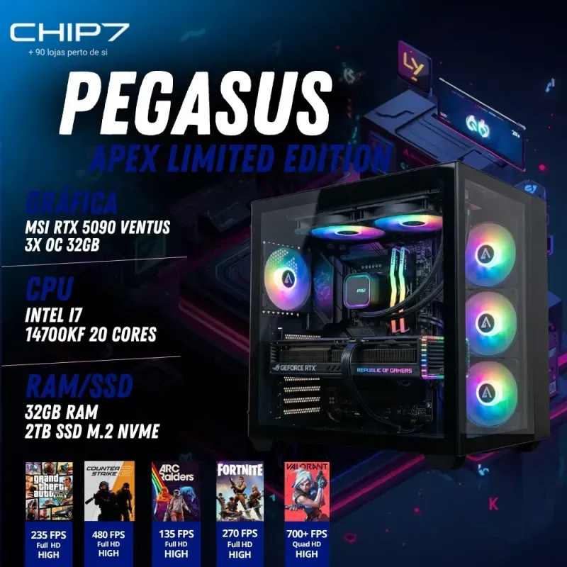 COMPUTADOR GAMING - Intel I7 14700KF / NVIDIA RTX 5090 OC 32GB / 32GB RAM / 1TB SSD - CHIP7 PEGASUS APEX LIMITED EDITION