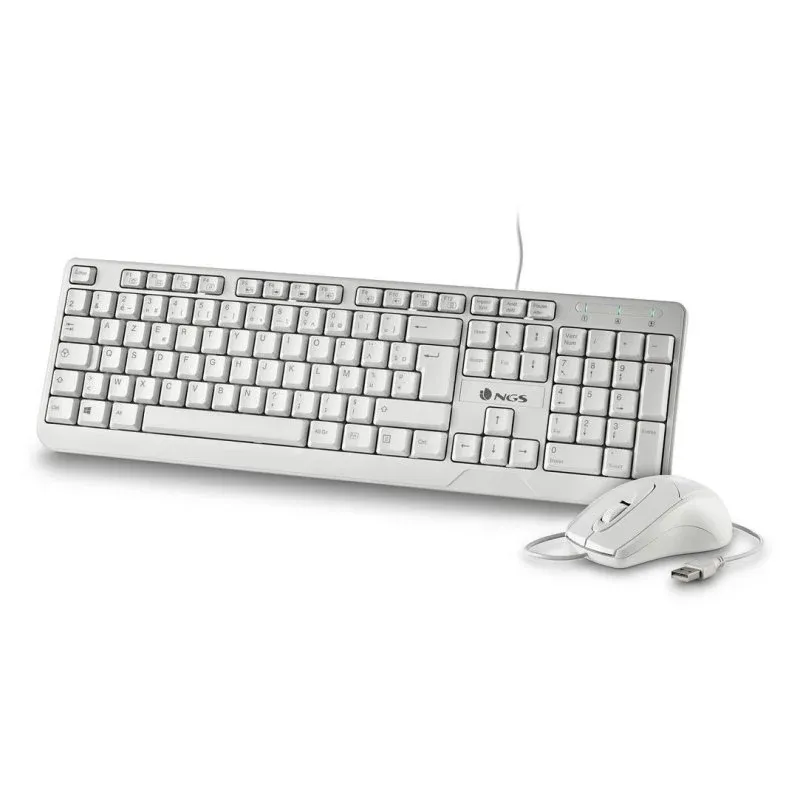 Teclado NGS COCOAKITWHITEFRENCH membrana Layout FR com rato USB branco