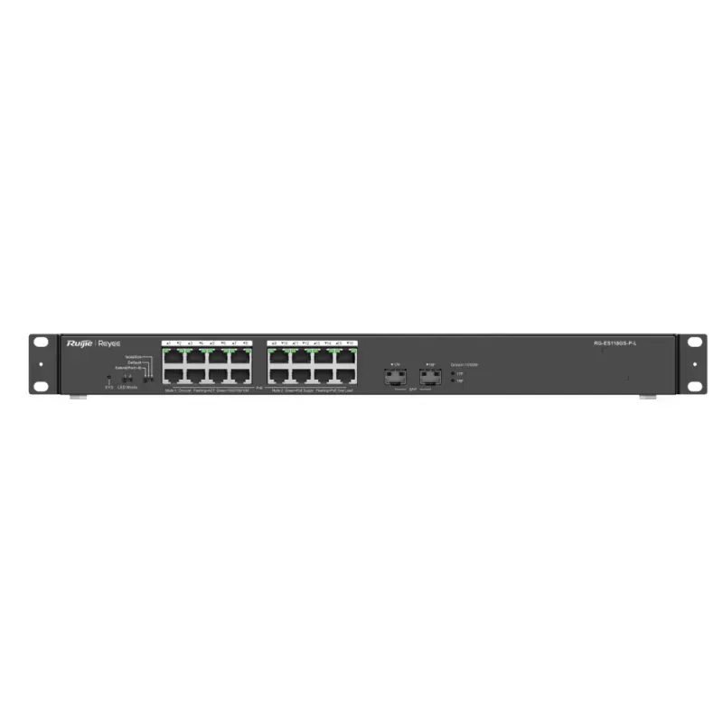 Switch Reyee Unmanaged RG-ES118GS-P-L PoE Desktop 16 Portas PoE+ 802.3af/at 2 Uplink SFP