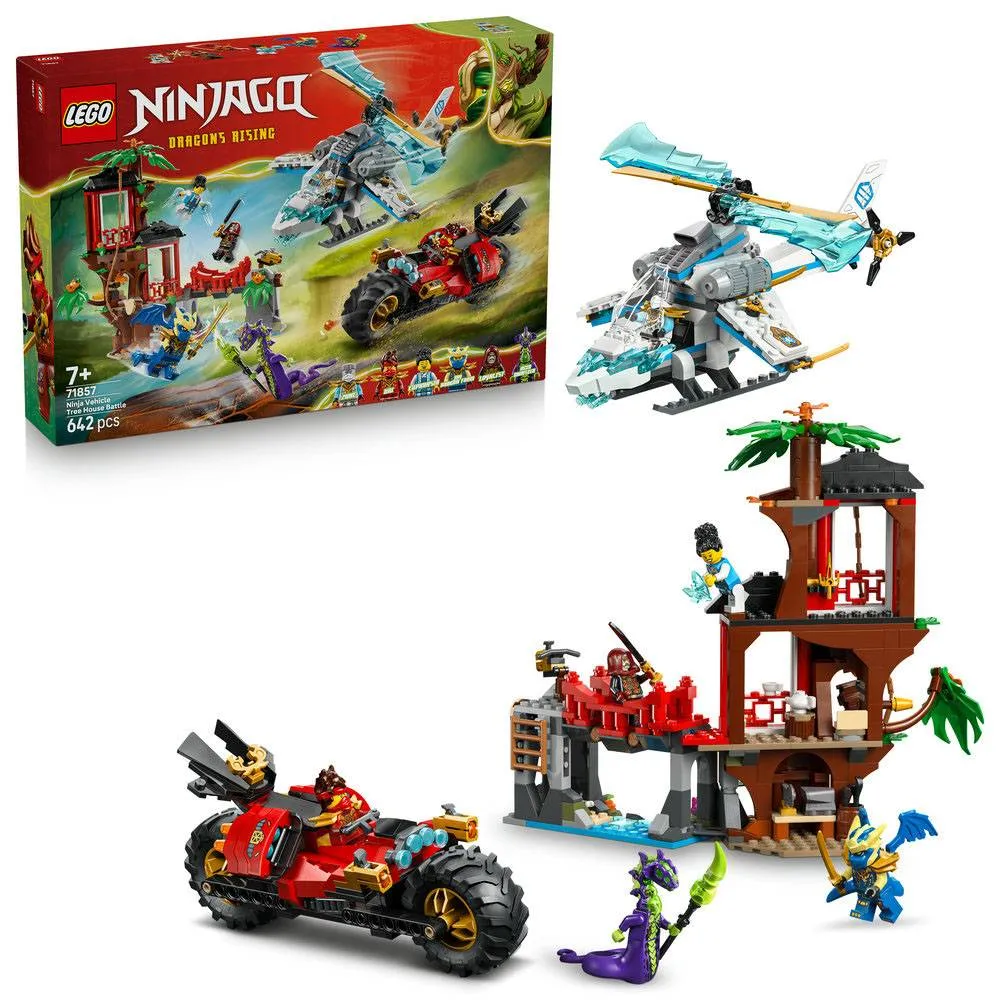 LEGO NINJAGO: Batalha na Casa da Árvore com Veículos Ninja | Idades 7+ | 642 Peças | Item 71857
