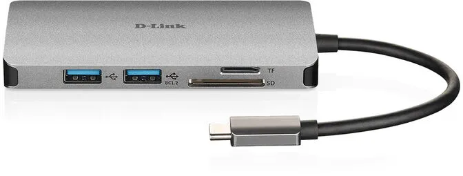 HUB USB D-Link USB-C Macho > 2 x USB 3.0 Tipo A Femea + 1 x HDMI + Leitor Cartões (Micro SD + SD) + 1 x USB-C (até 100W)