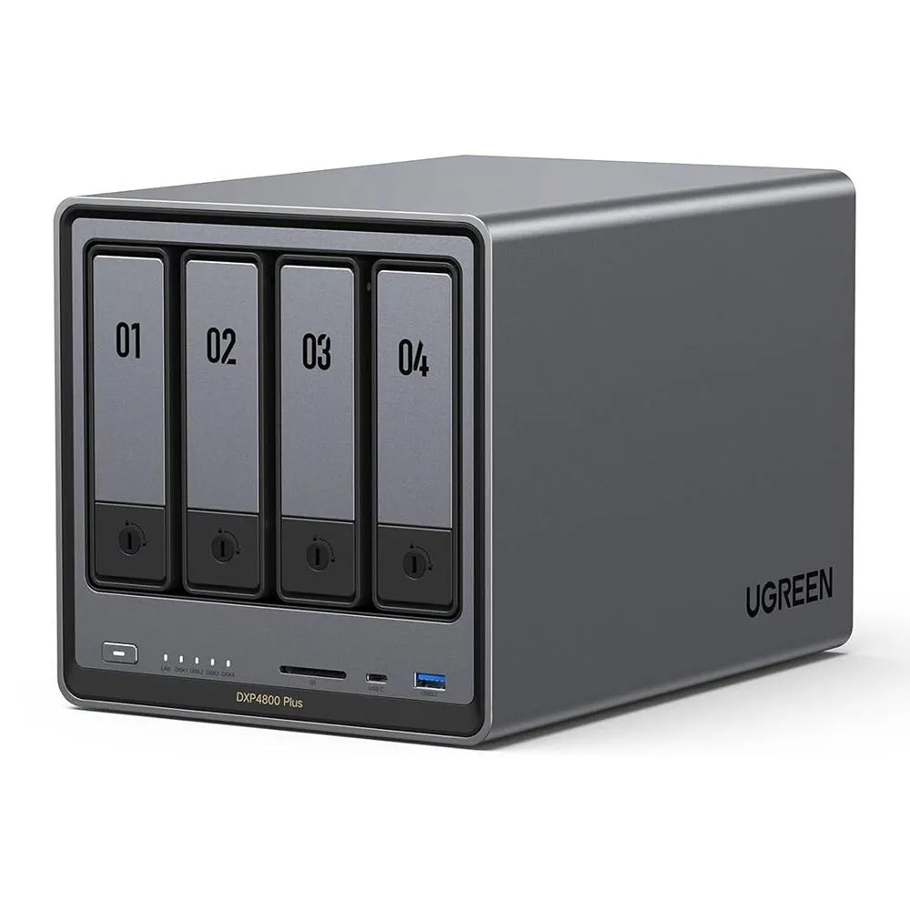NAS UGREEN NASync DXP4800 Plus | 4 Baías | CPU Intel Gold 8505 | SSD 128GB | RAM 8GB | 4x SATA | 2x M.2 SSD | LAN 1x 2.5GbE+1x 10GbE