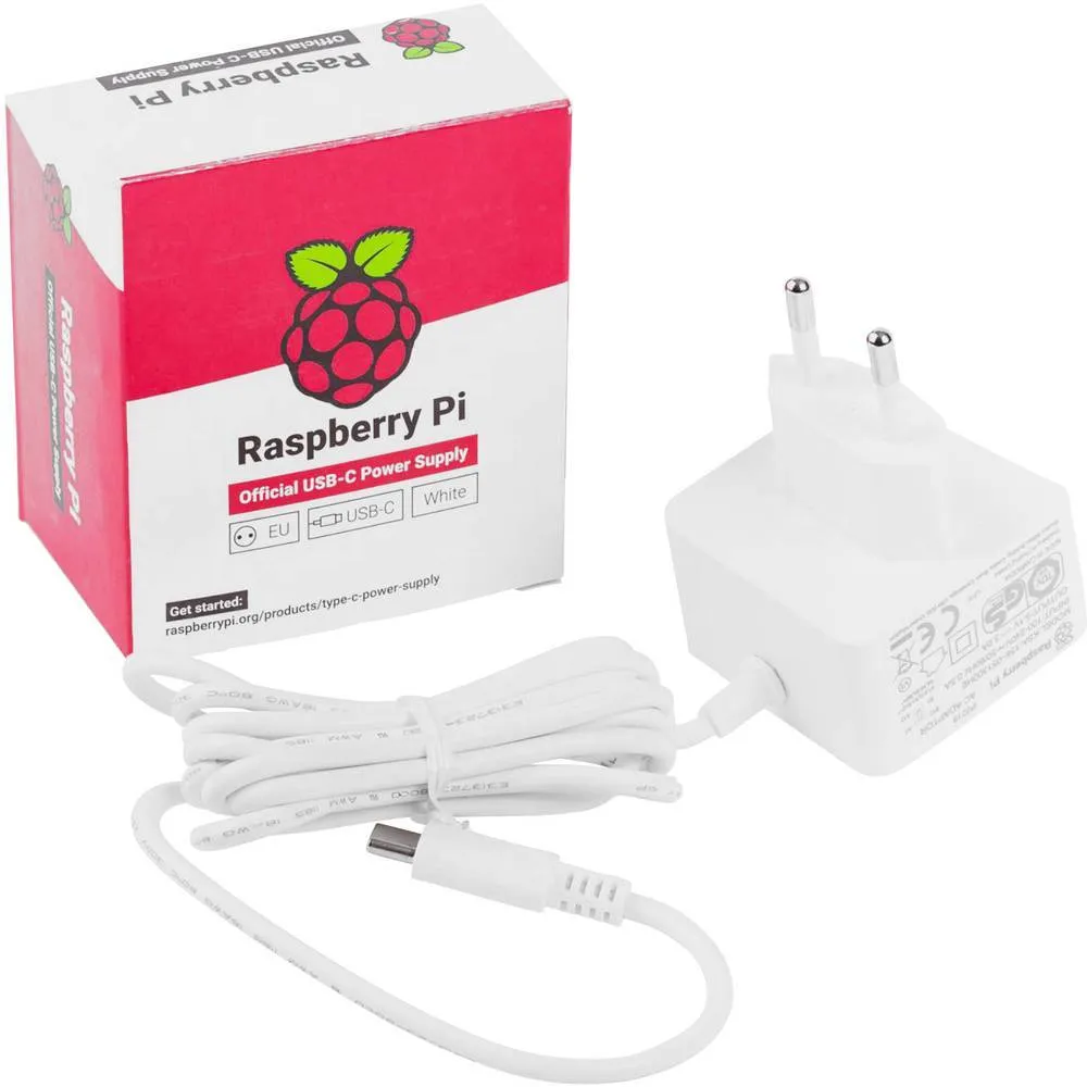 Fonte de Alimentação Raspberry Pi 4 USB Tipo-C 5.1V 3A 15W Branca
