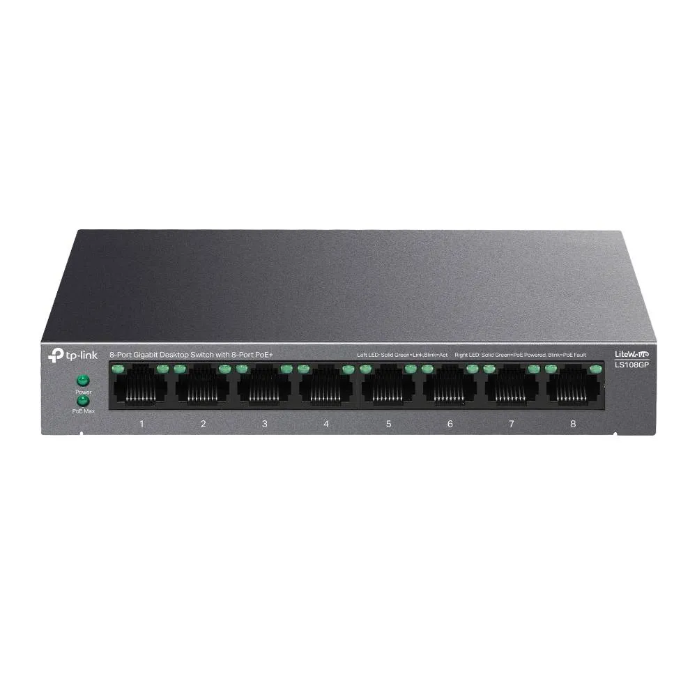 Switch de Rede TP-Link LS108GP 8 Portas Gigabit UnManaged PoE+ Desktop/Wall Mount