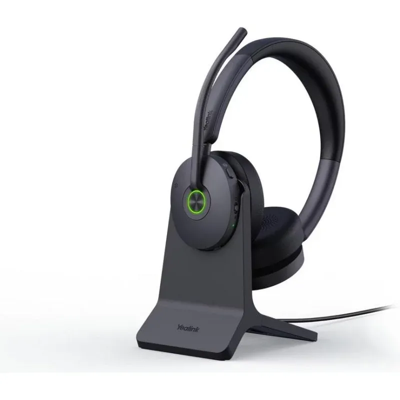 Auriculares Yealink WH68 Hybrid sem fios Bluetooth e DECT com Cancelamento de Ruído, microfone e base de carregamento, preto