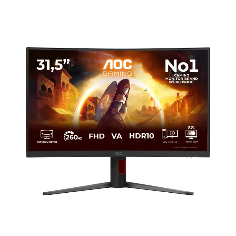 AOC MONITOR VA 32" (31.5") 16:9 FHD CURVO 0.3MS 260HZ HDMI DP COLUNAS HAS