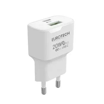 Carregador / Alimentador USB Tipo C + USB A QC + PD 20W Preto