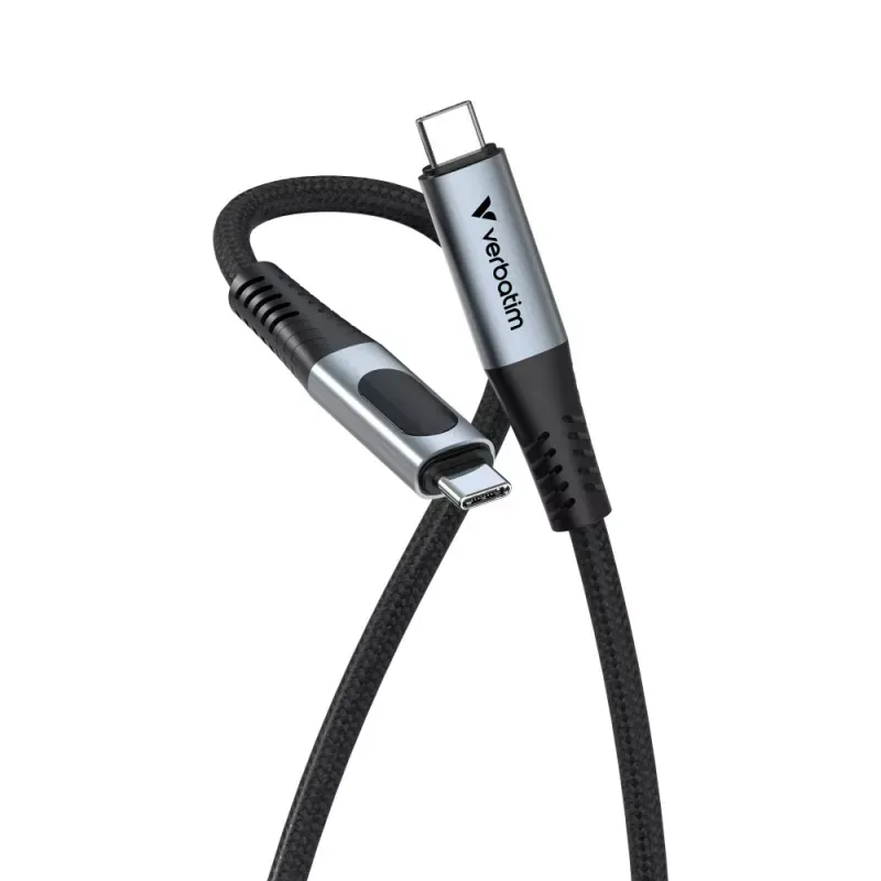 VERBATIM CABO USB-C 100W 480MBPS C/ DISPLAY NYLON BLACK 1.20MT