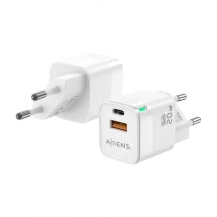 Adaptador de Energia Gan USB-C / USB-A 20W (Branco) - AISENS