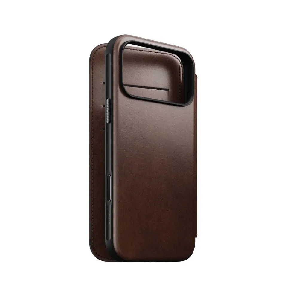 Capa Nomad Flip Cover Couro Horween iPhone 17 Pro Max Castanho
