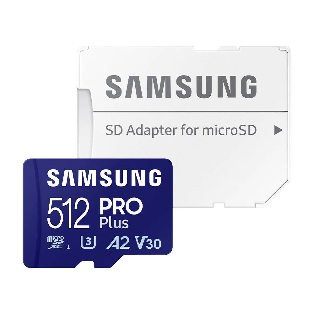 Cartão de Memória microSDXC Samsung PRO Plus 512GB (180MB/s) UHS-I, U3, V30, A2 + Adaptador SD