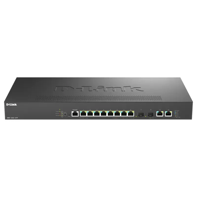 D-Link DMS-1250-12TP - Interruptor - L2+ - inteligente - 8 x 10/100/1000/2.5G (PoE+) + 2 x 10 Gigabit Ethernet + 2 x 10 Gigabit SFP+ - desktop - PoE+ (240 W)