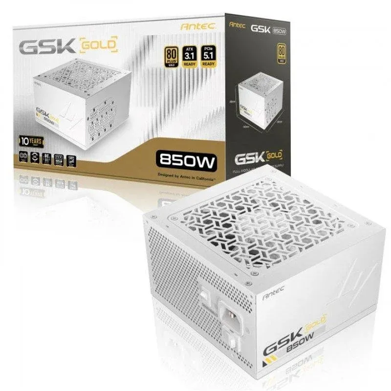 Fonte Alimentação Fonte de Alimentação Antec GSK850 v2 850W 80 Plus Gold Modular Branca PCIe 5.1