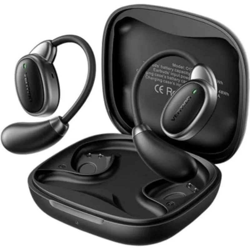 Auriculares Vention NBS sem fios Bluetooth 5.4 Open Ear com Cancelamento de Ruído e IPX4 preto