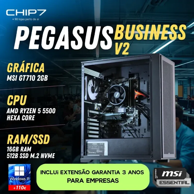 COMPUTADOR TRABALHO - AMD Ryzen 5 5500 / GT710 2GB / 16GB RAM / 500GB SSD / S/SO - CHIP7 PEGASUS BUSINESS V2 Powered By MSI