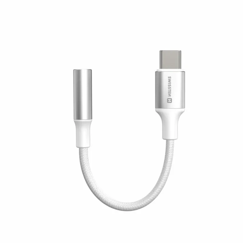Swissten - Textile Adapter USB-C to mini-jack (12cm-white)