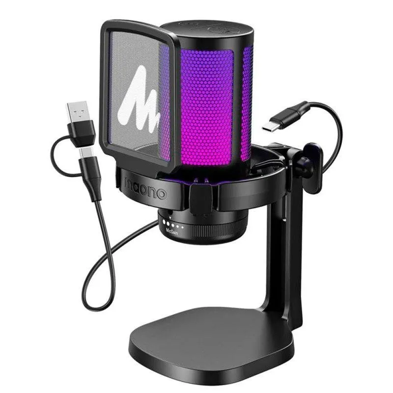 Microfone Maono DGM20 USB condensador cardioide com iluminação RGB personalizável