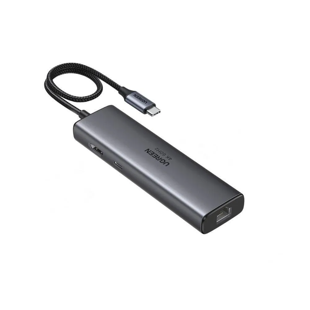 Adaptador USB-C UGREEN 6-em-1 (1x HDMI + 2x USB-A + 2x USB-C + 1x RJ45 Gigabit) Cinza