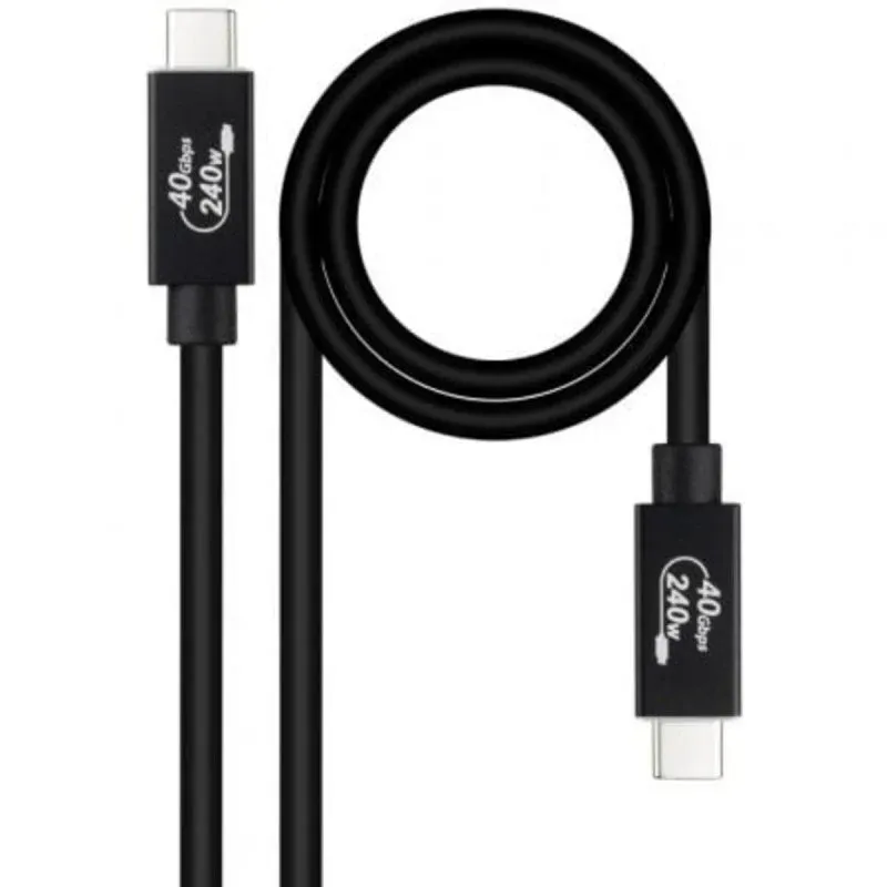 Cabo USB4 Gen 3x2 Nanocable 40Gbps 240W USB-C Macho 1m Preto
