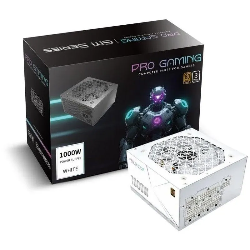 Fonte Alimentação Fonte de Alimentação Progaming 1000W 80+ Gold Modular Branca I-stop Fan
