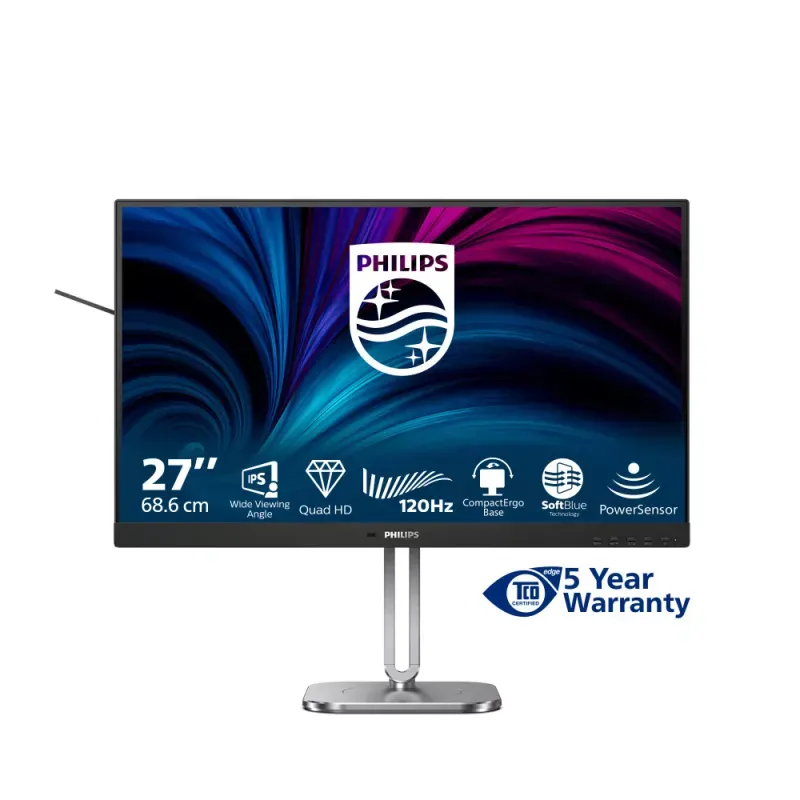 Philips 27B2N4500 - 4000 Series - monitor LED - 27" - 2560 x 1440 QHD @ 120 Hz - IPS - 350 cd/m² - 1500:1 - 4 ms - 2xHDMI, DisplayPort - altifalantes - prata, carvão vegetal