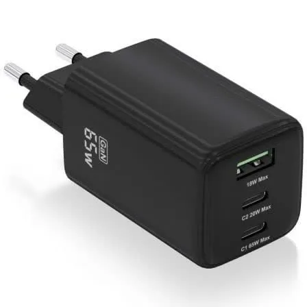 Carregador GaN de Parede ASCH-65W3P042-BK Aisens Preto