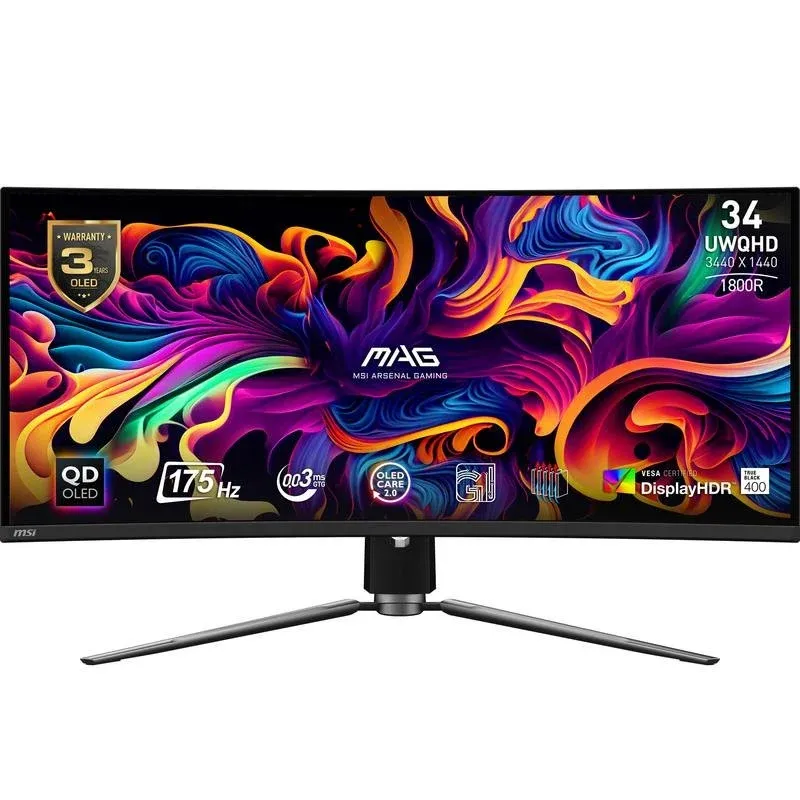 Monitor MSI MAG 341CQPDE 34" UltraWide Quad HD 175Hz QD-OLED Curvo HDR400 Ajuste Altura