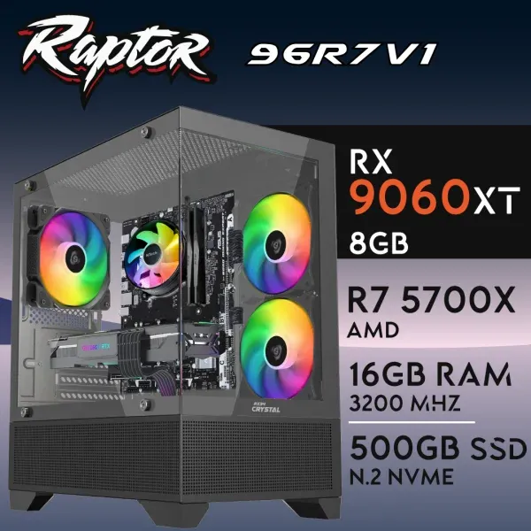 Computador Gaming RAPTOR-96R7V1 R7 5700X 16GB 500GB M.2 SSD RX9060XT 8GB