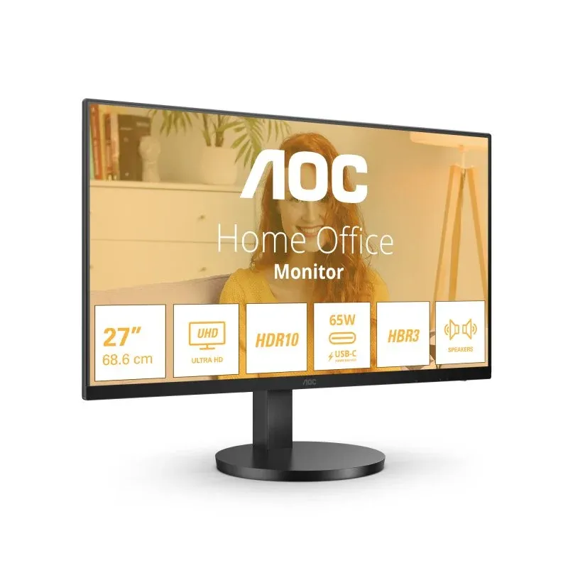 Colunas AOC U27B3CF 27″ 4K UHD 60Hz IPS HDR10 com altura ajustável USB-C e 65W