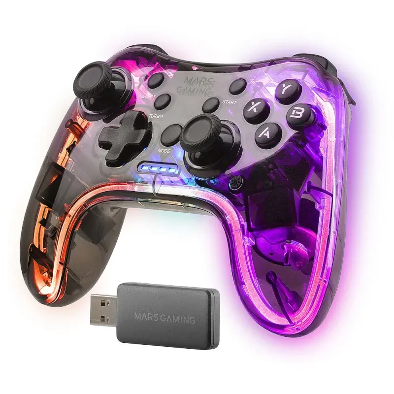 Comando GamePad Mars Gaming MGP24 RGB Wireless Transparente (PC/PS3/PS4/PS5/Xbox360/Mac/Android)