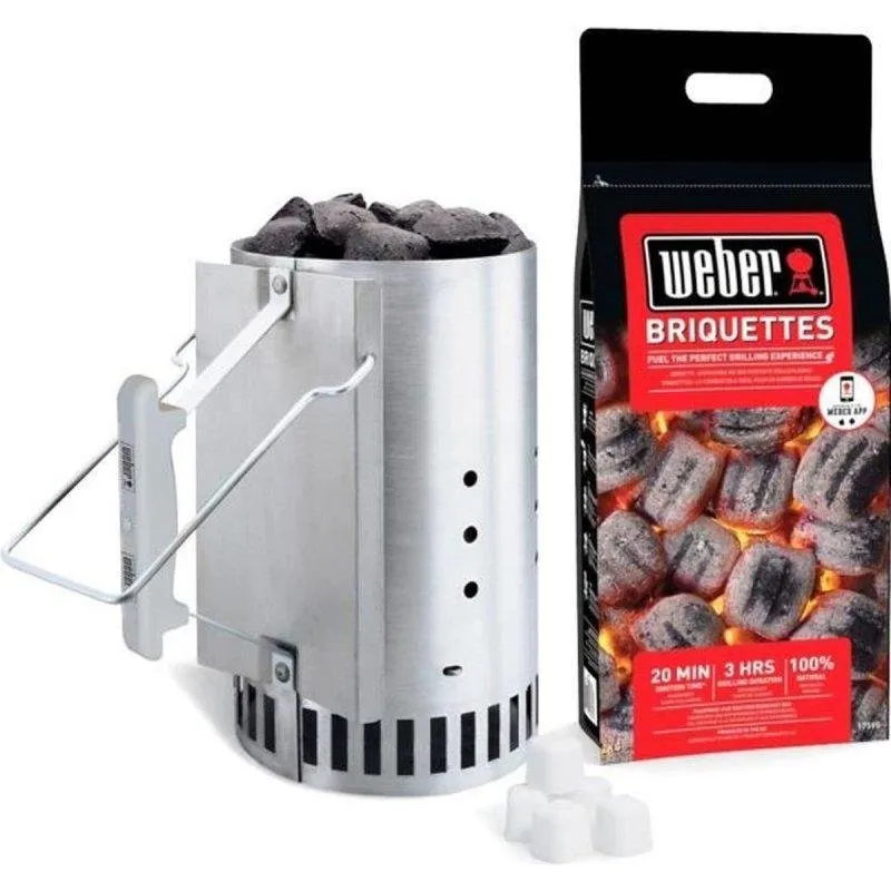 Chaminé de Acendimento Weber Rapidfire com Briquetes e Cubos Acendedores